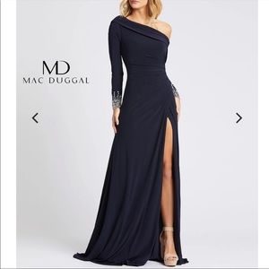 MacDuggal 12231 D One Shoulder Gown 12 Navy